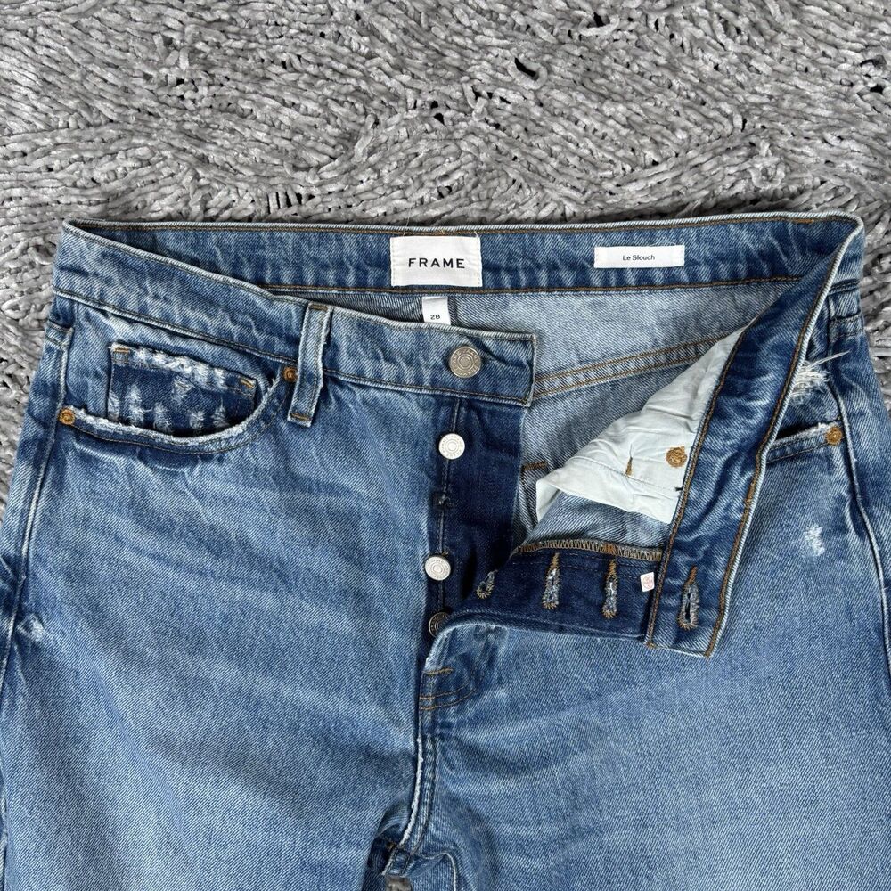FRAME Le Slouch Jeans Womens Size 28 Button Fly Denim Blue Stretch Biodegradable